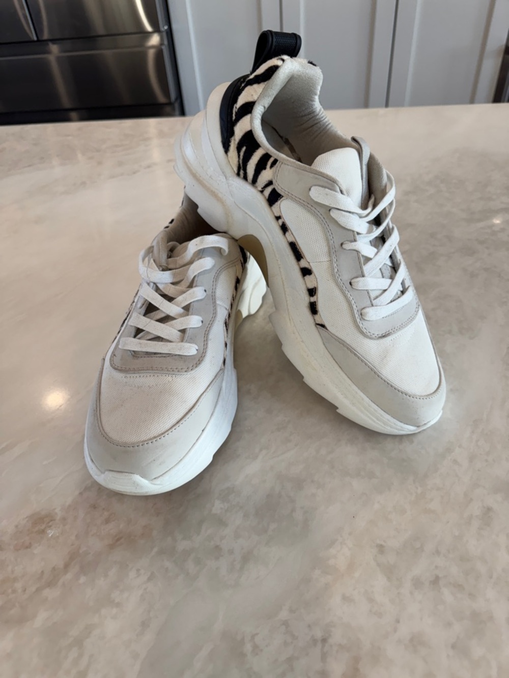 Zara White Sneakers with Zebra Accent